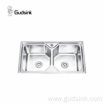 33''22'' 18 gauge double bowl pressed sink